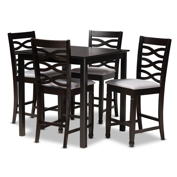 Baxton Studio Lanier Gray Upholstered Espresso Finished 5-Piece Wood Pub Set 157-9600-9776